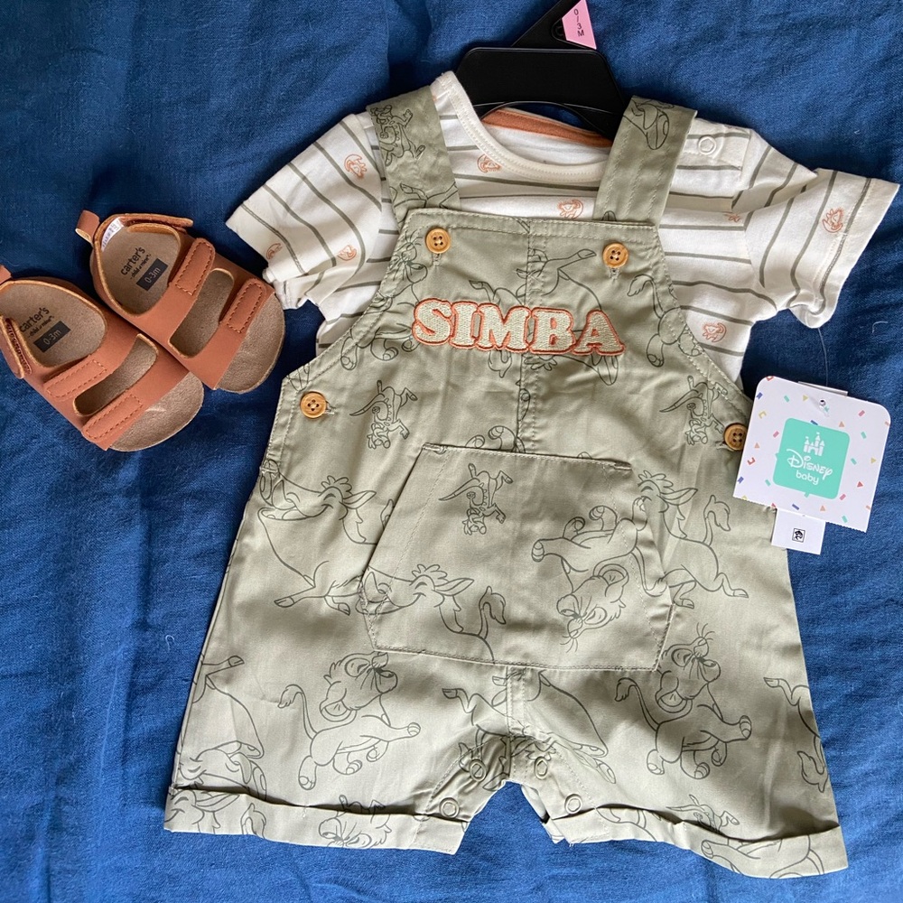 Disney Simba olive Green Print Overalls